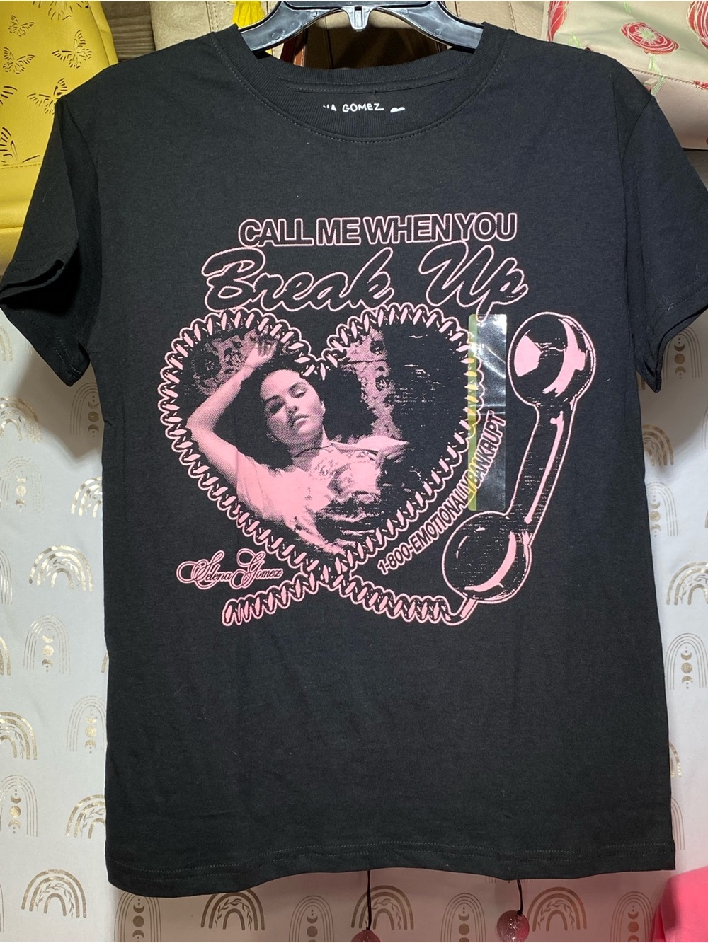 Selena Gomez Black Tee with Pink Graphic "Call Me When You Break Up"